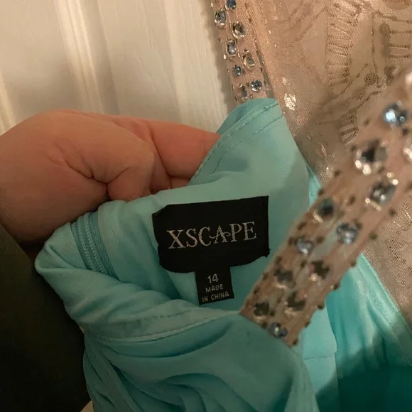 Xscape Aqua Dress with Beaded Straps - Picture 5 of 9